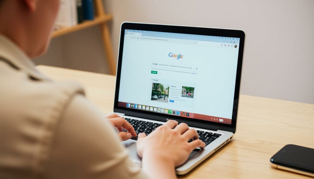 Ein Bild von einer Person, die an einem Schreibtisch sitzt und auf ihrem Laptop Gmail verwendet.